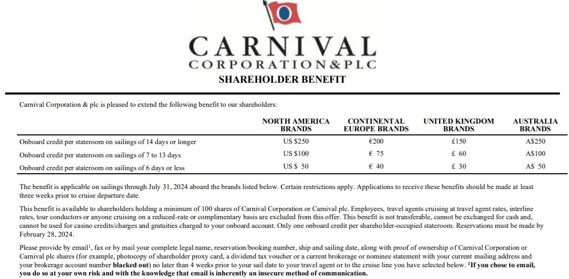 カーニバル株主優待